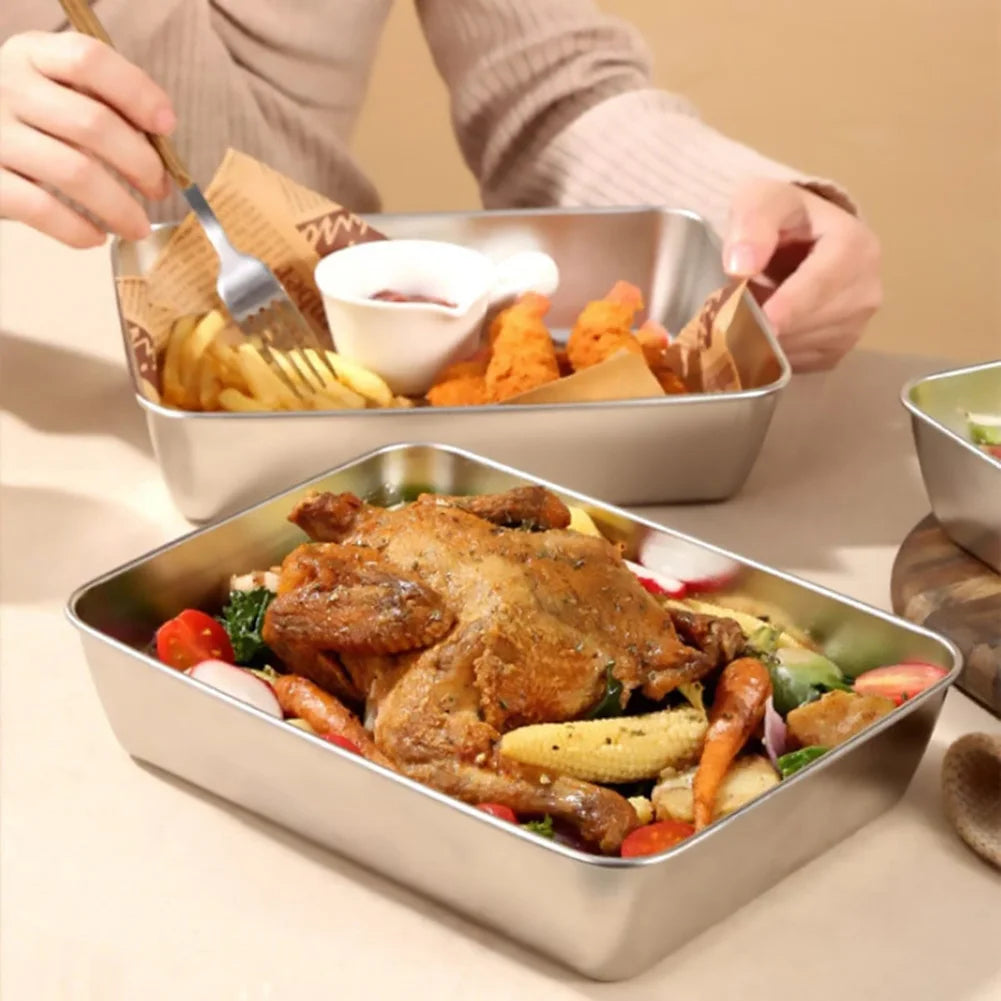 Stainless Steel Square Plate Thickened Lunch Bento Box