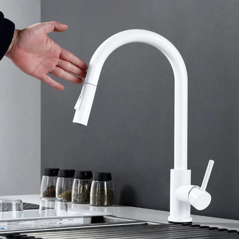 White Touch-On Sink Faucets Pull Down Sprayer Improvement