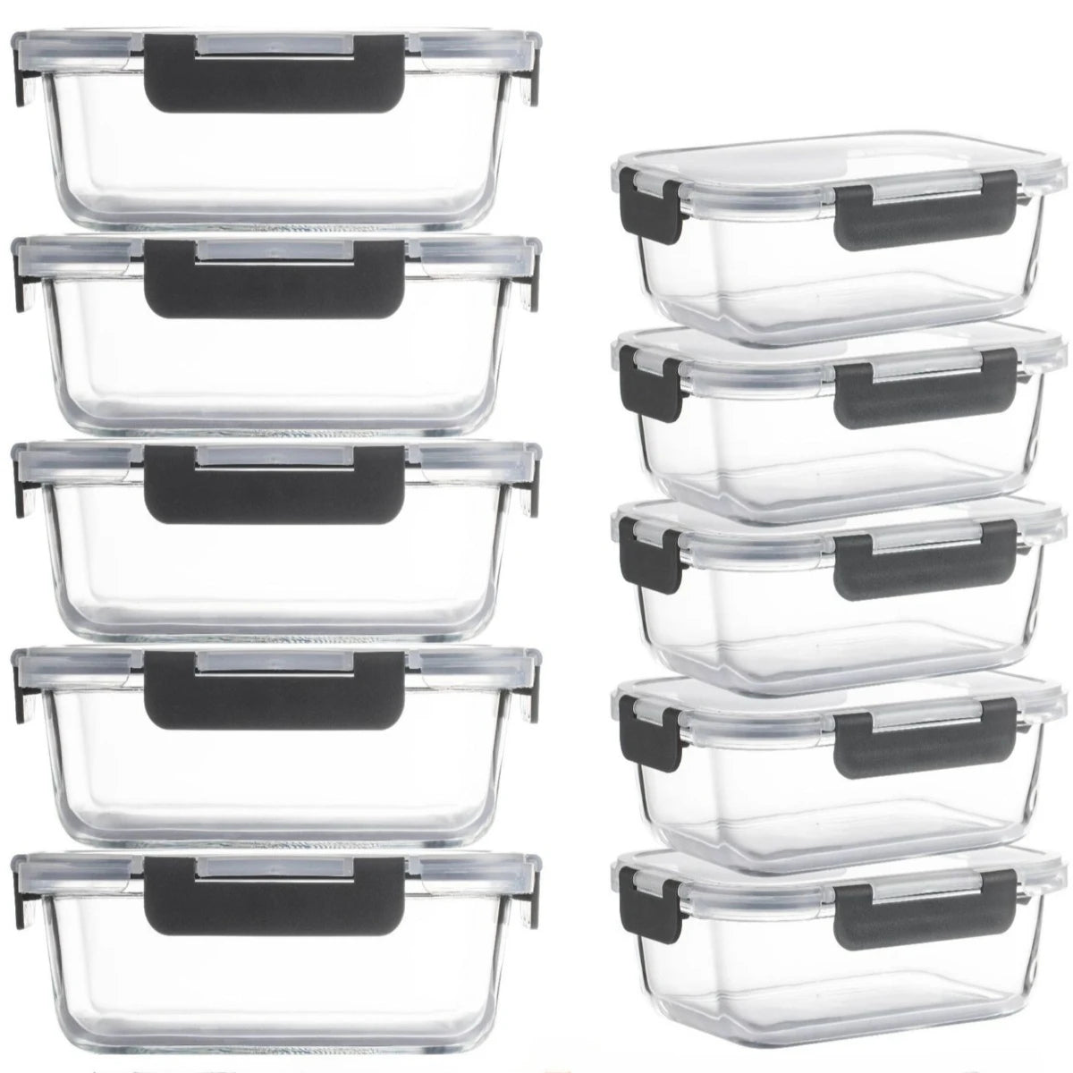 10 Sets Glass Food Storage Containers Lids Airtight