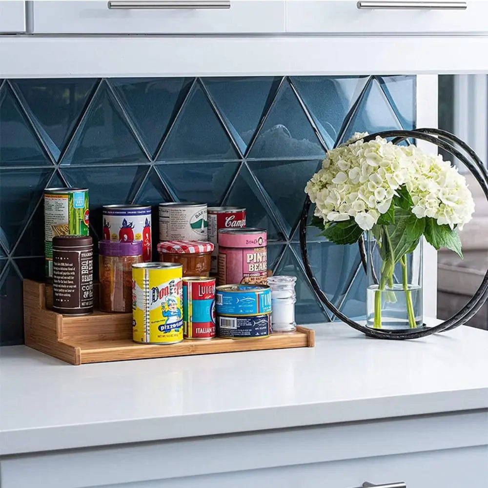 Solid Wooden 3-Tier Spice Rack Space-Saving Multi-Tier Spice