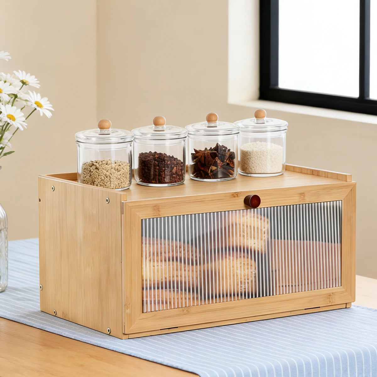 Natural Bamboo Bread Box Counter - Large Capacity