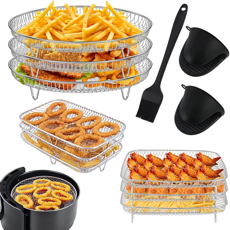 3-Layers Air Fryer Rack Stackable Grilling 304 Stainless
