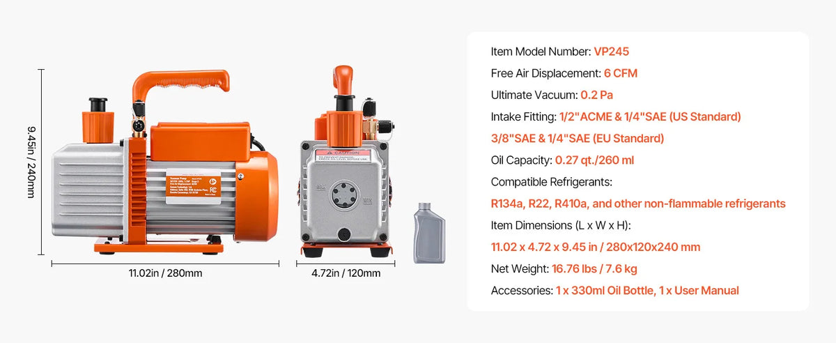Succebuy Vacuum Pump & Oil Bottle 5cfm/4cfm/5cfm 1-Stage