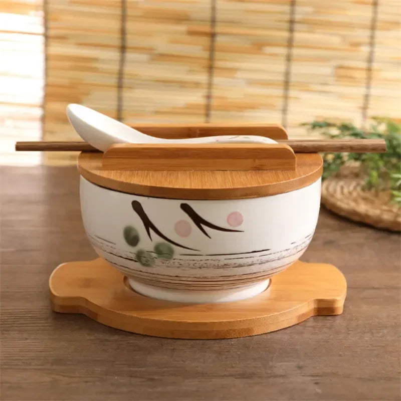 Japanese Style Rice Noodle Bowl Lid Spoon Chopstick