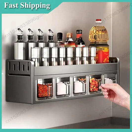 -Babq Wall-Mounted Stainless Steel Spice Rack - Multi-Functional