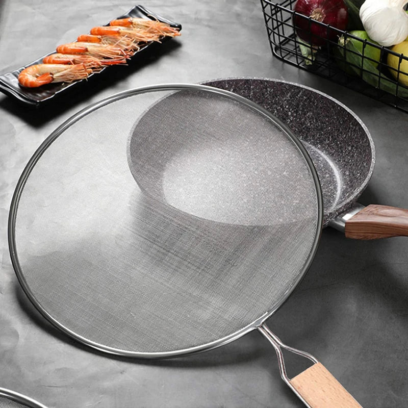 Stainless Splatter Screen Mesh Pot Cover Silver Oil