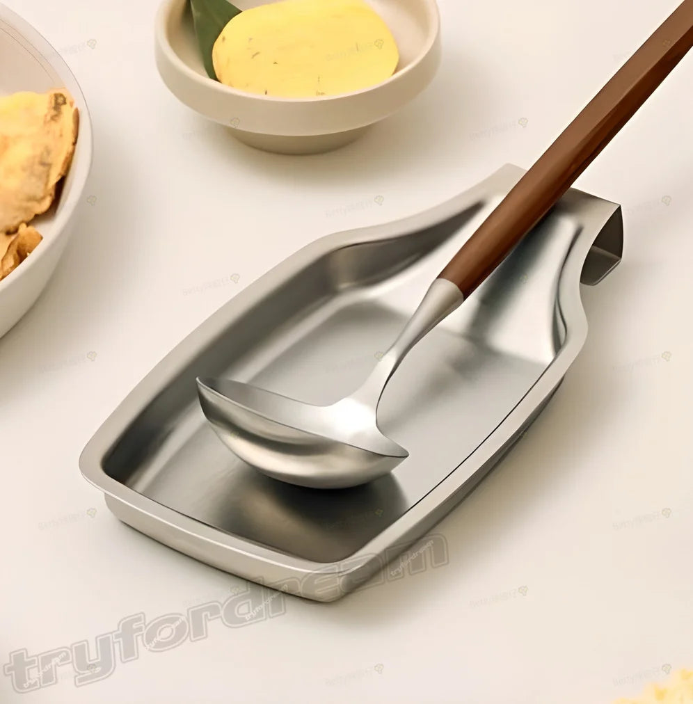 1pc Stainless Steel Spoon Rest Utensil Holder Tray