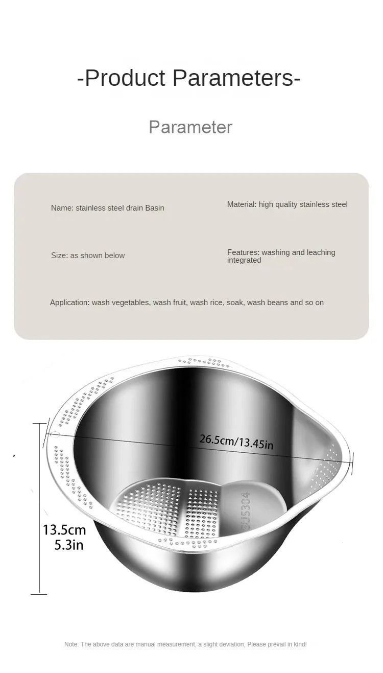 Rice Washer Strainer Bowl Stainless Steel 304 Rice