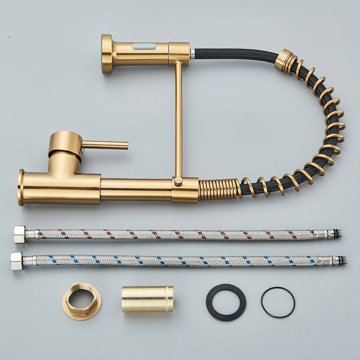 Brushed Gold Sink Faucet One Handle Spring Cold