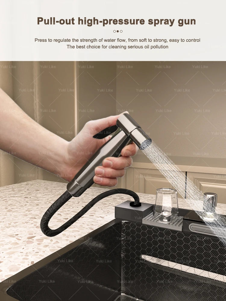 Stainless Steel Golden Sink Waterfall Outlet Slot Piano