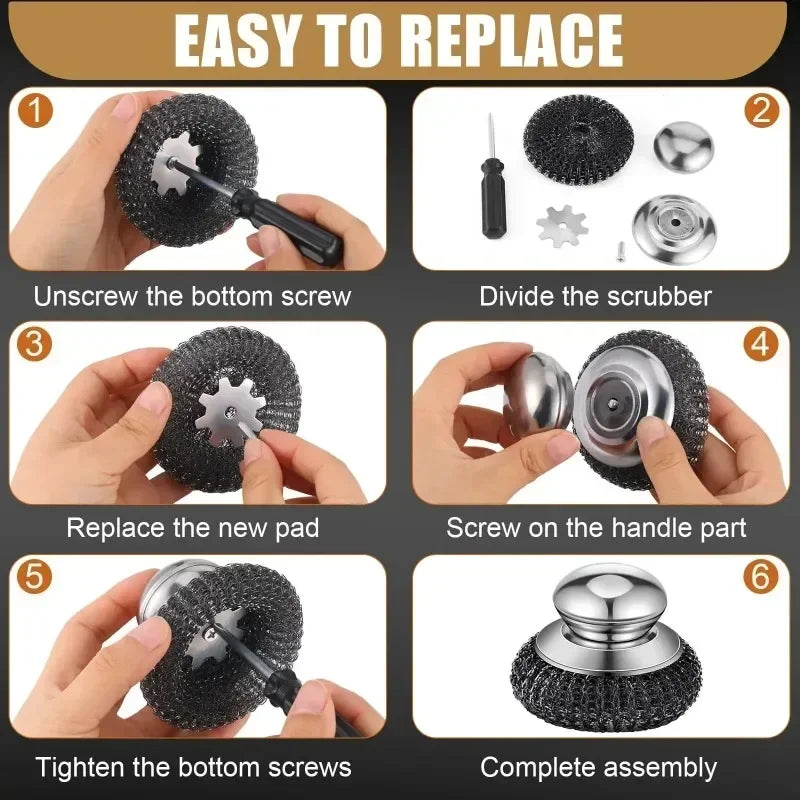 Stainless Steel Pot Brush Handle Robust Metal Ball