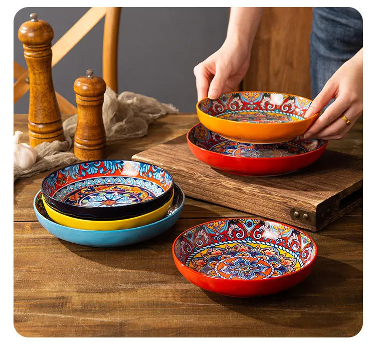 Bohemian Deep Ceramic Plate Dinnerware High-Quality Appearance
