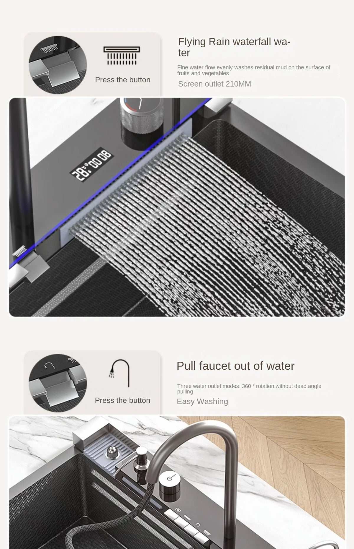 Integrated Waterfall Sink Honeycomb Technology Large Digitial