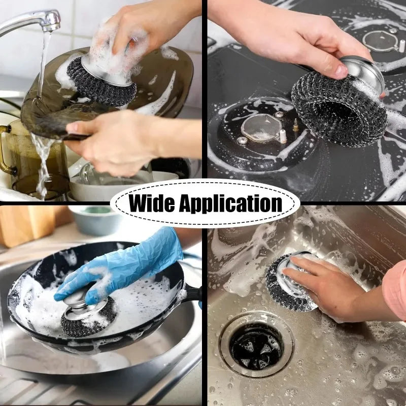 Stainless Steel Pot Brush Handle Robust Metal Ball