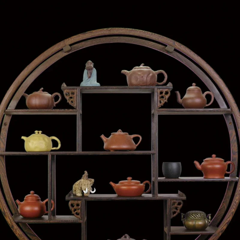 Antique Round Wooden Wall Rack Small Tea Stand