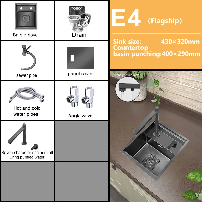 Hidden Sink Bar Sink Kit Folding Faucet Drain