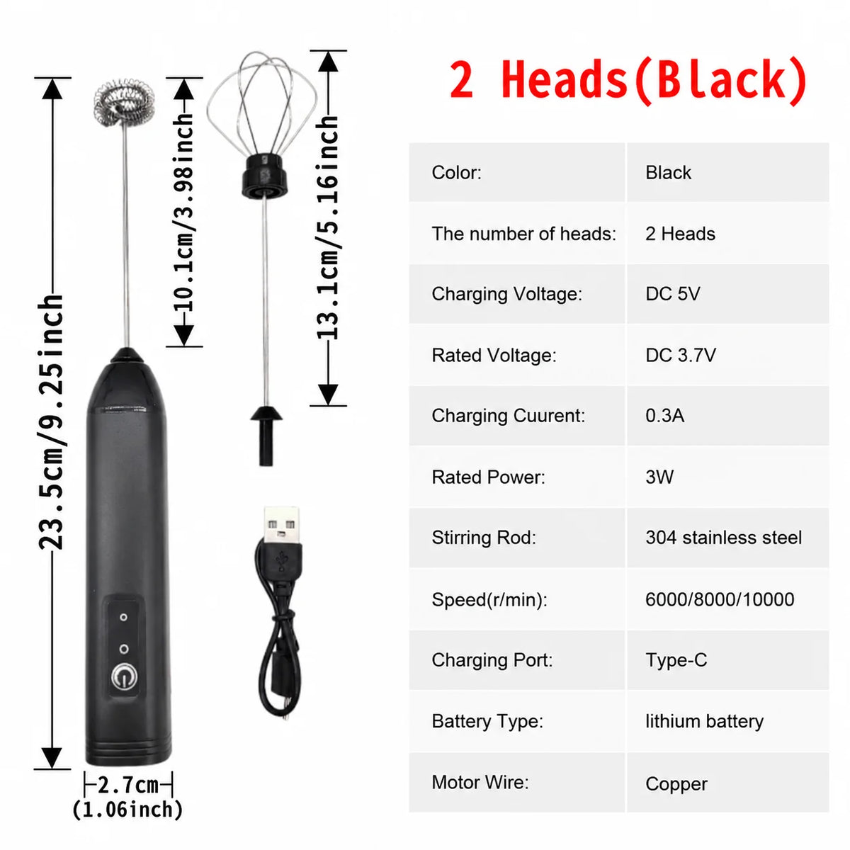 Electric Milk Frother Egg Beater Wireless Type-C Charging