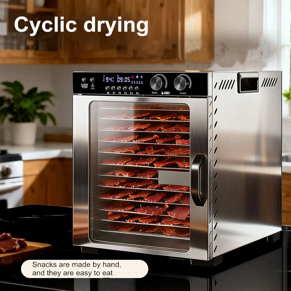 12-Tier Compact Food Dehydrator Multi-Purpose Dryer Jerky Fruits