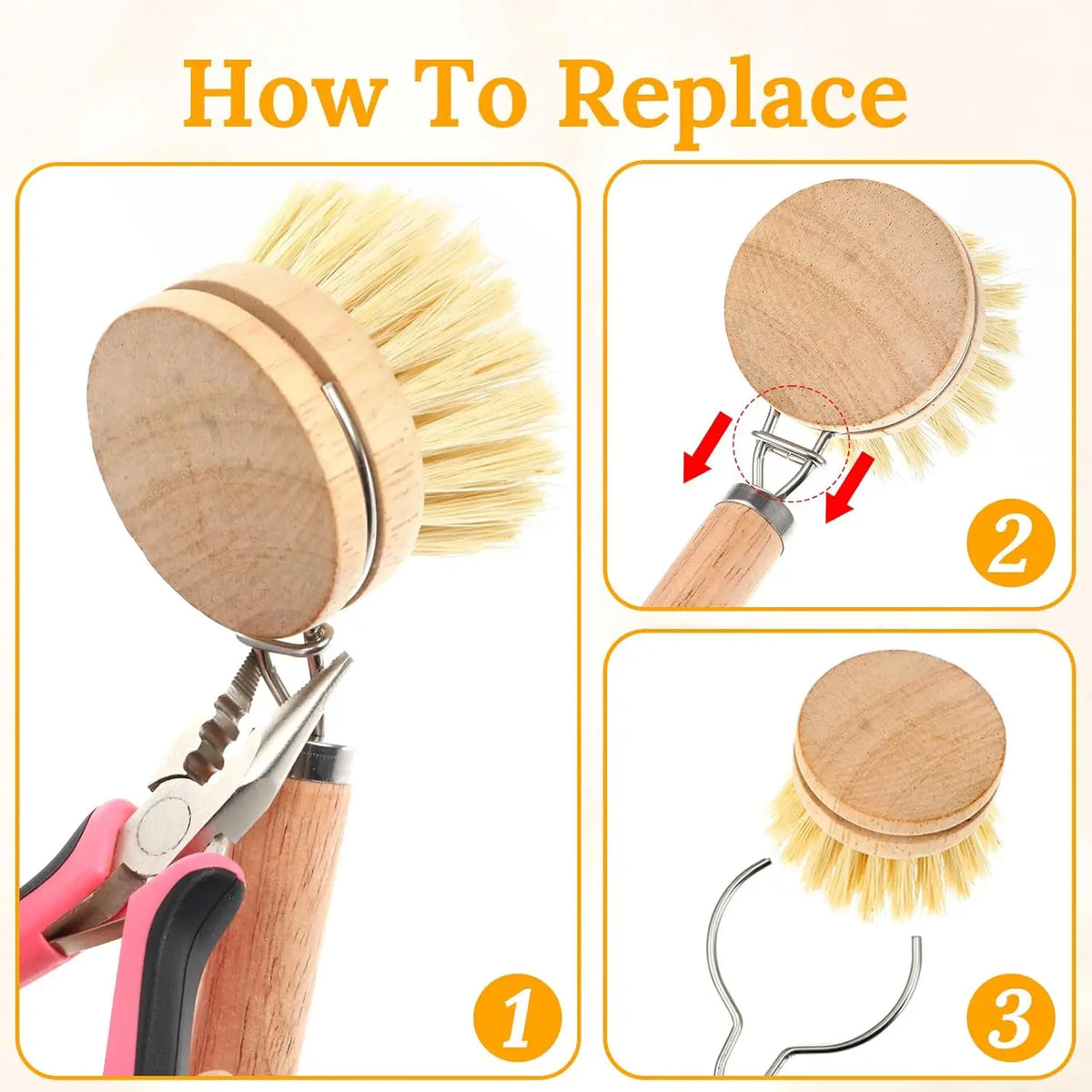 All-Purpose Dish Scrub Cleaning Brush Heads Sisal Horse