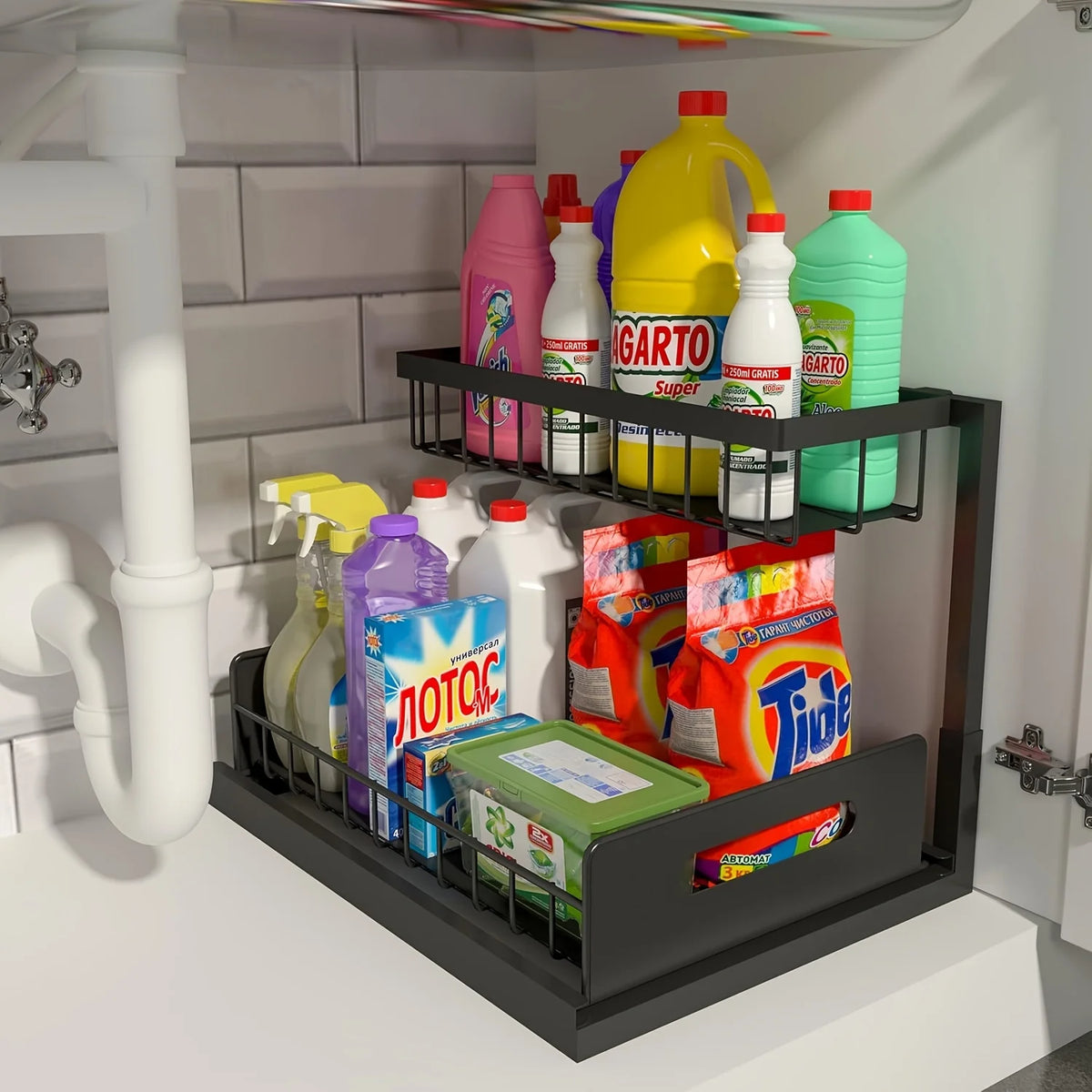 Under Sink Organizer Pull Out Cabinet Organizer Tier