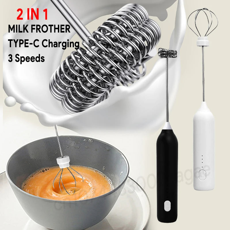 Electric Milk Frother Egg Beater Wireless Type-C Charging