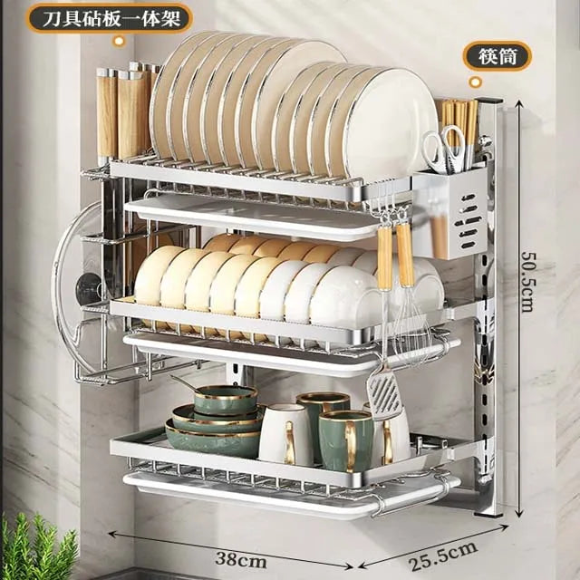 Stainless Steel Dish Dryer Station Built-In Cutting Board