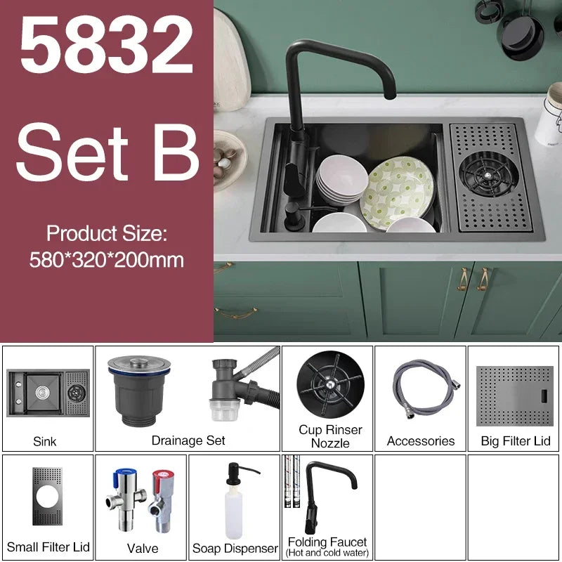 Asras Nano Black Small Size Sink Cup Washer