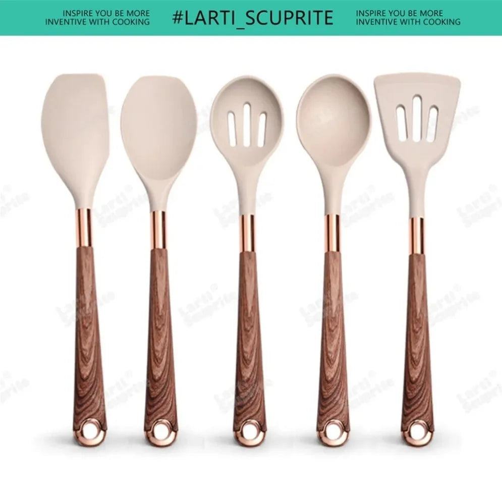 Gold Plated Handle Silicone Cooking Utensils Non-Stick Bpa