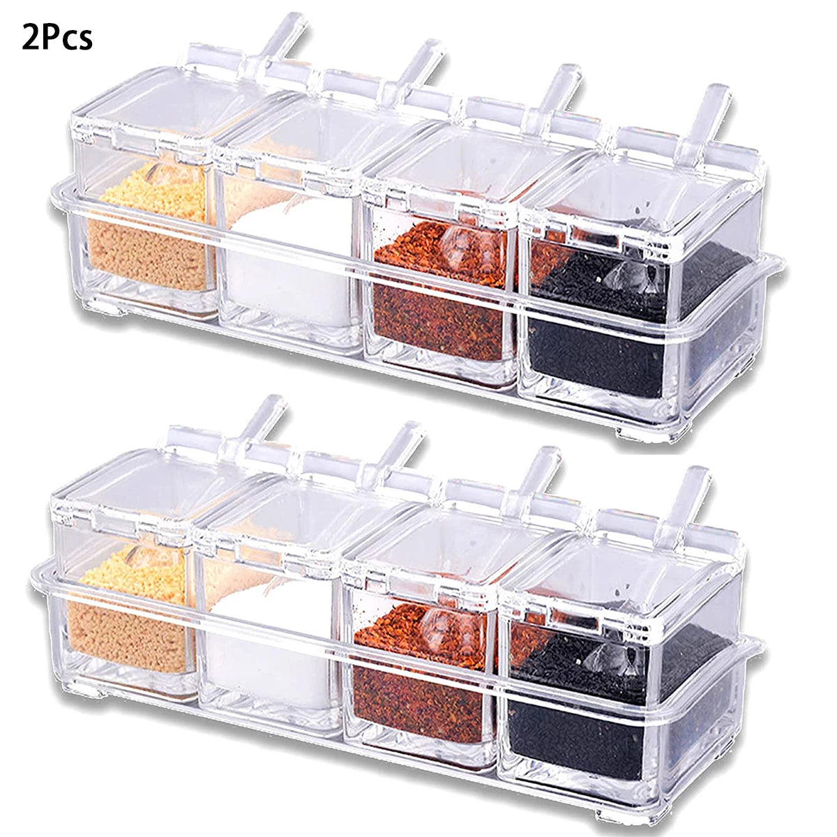 Clear Seasoning Box Condiment Storage Container Spoon Clear