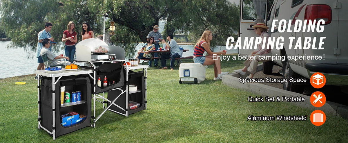 Succebuy Camping Table Cabinet Folding Cooking Storage Rack