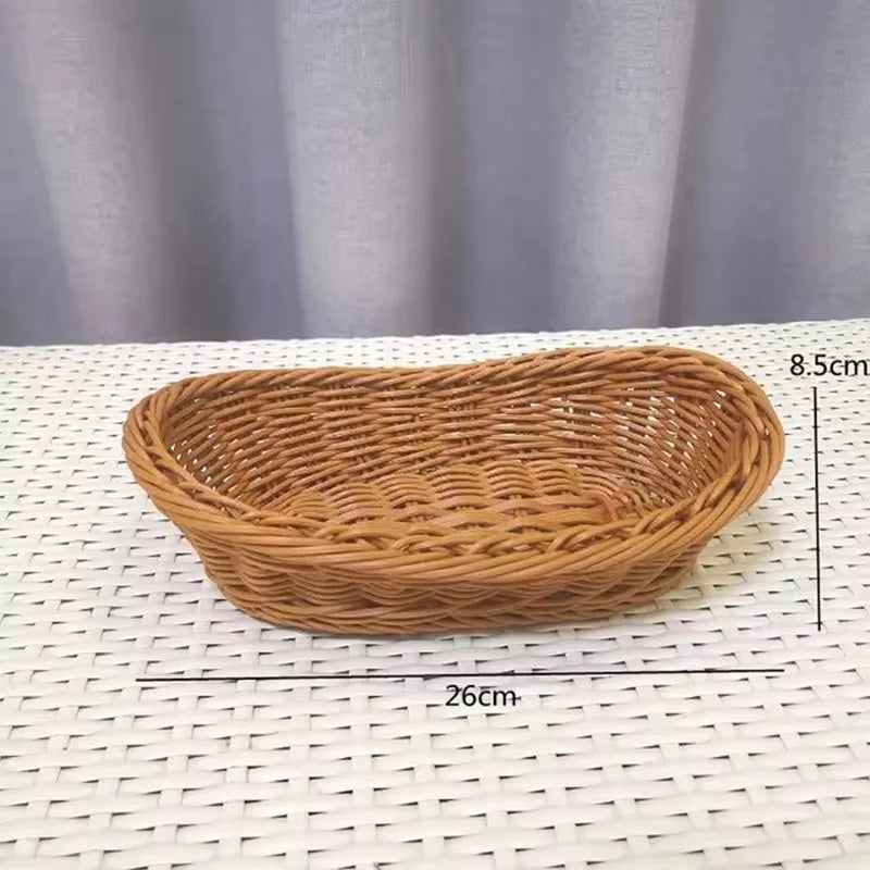 Handmade Oval Rattan Bread Basket Woven Food Fruit