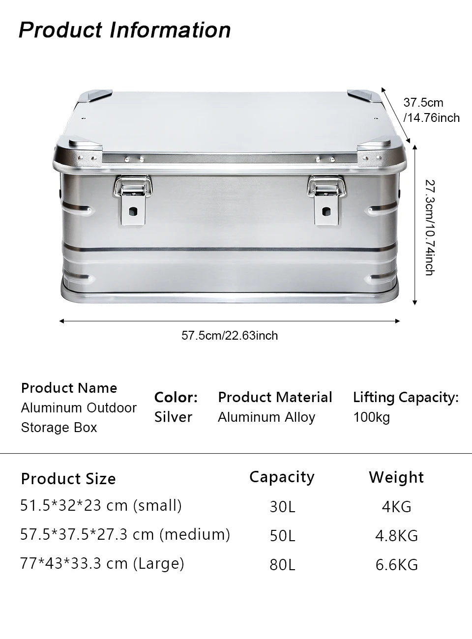 60-80l Outdoor Storage Box Camping Picnic Travel Aluminum