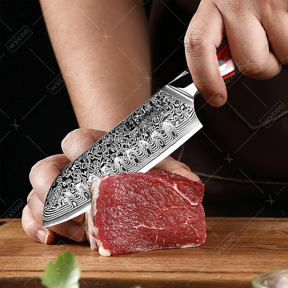 Tamzuo Santoku Knife Japanese Hand Forged Damascus Steel