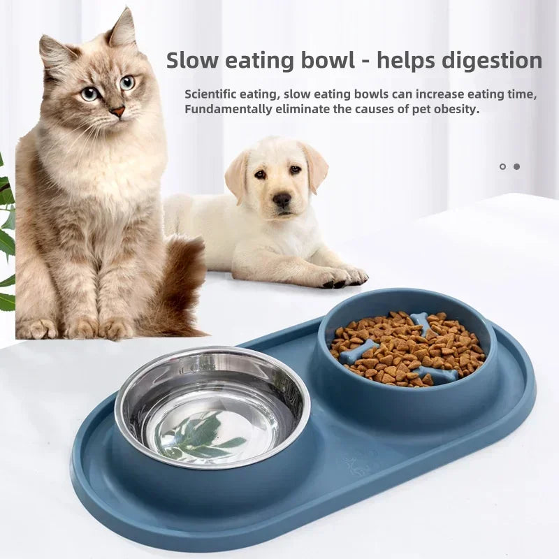 Dog Double Bowl Silicone Mat Cat Pet Food