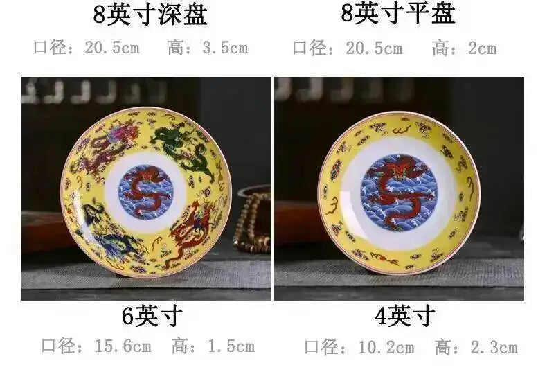 Ceramic Dragon Dish Chinese Bone Porcelain Deep Flat