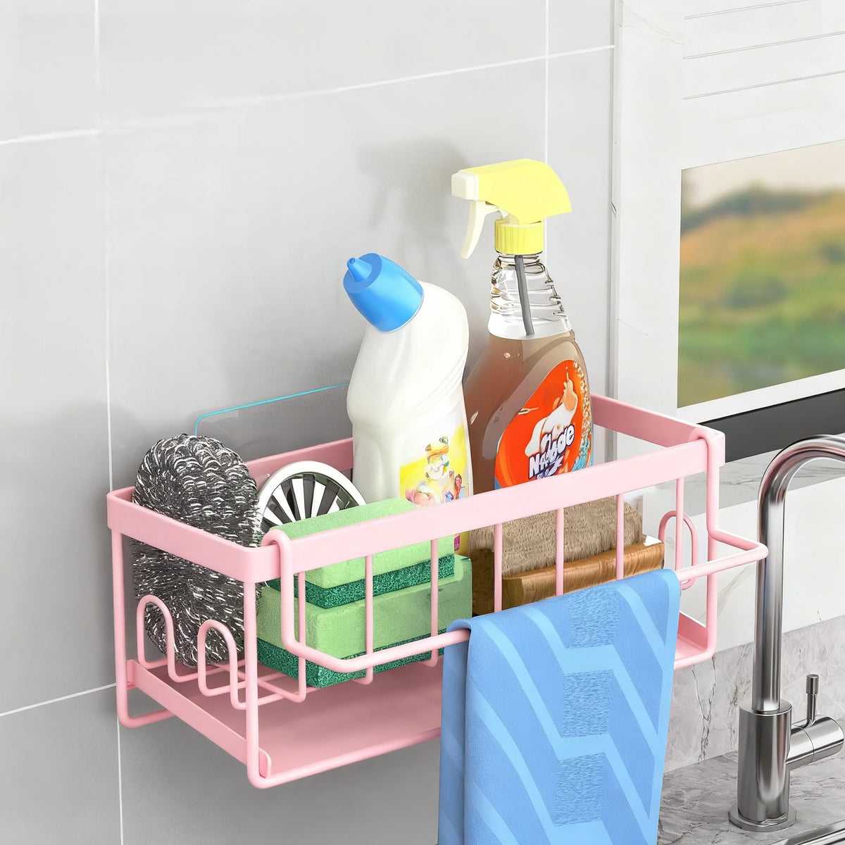 Sink Caddy Sponge Holder Self-Draining Sink Organizer Soap