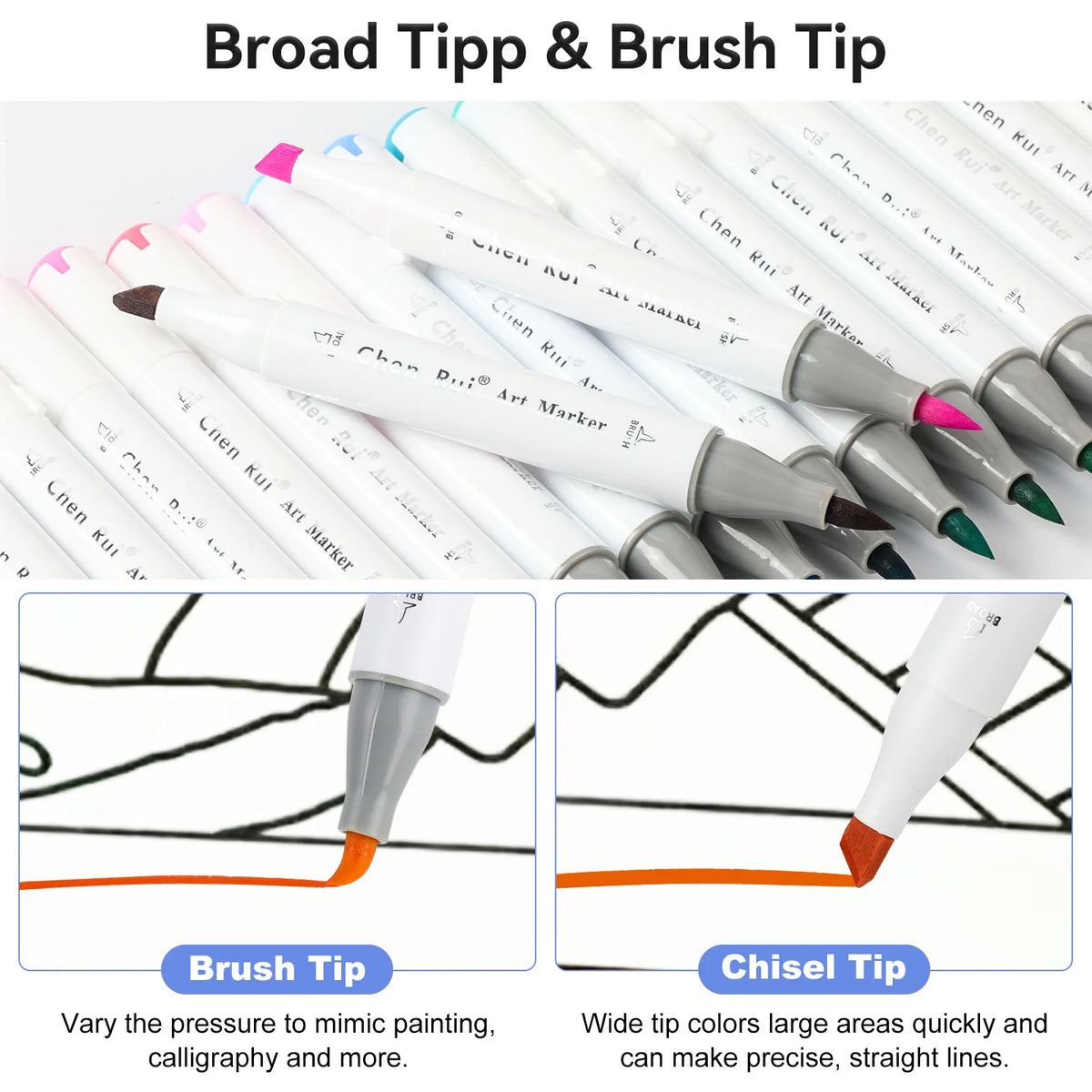 48/60/80/120 Colors Dual Tip Brush&Chisel Permanent Art Marker