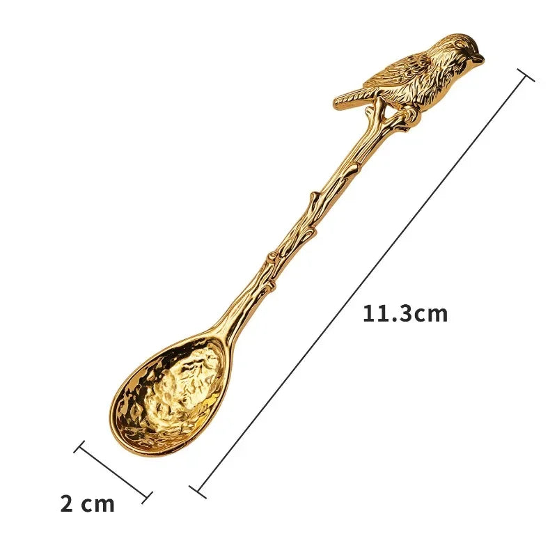 Retro Metal Coffee Spoon Dragonfly Branches Leaves Shape