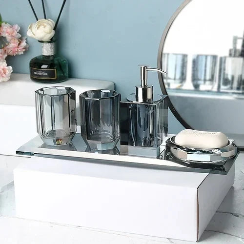 Crystal Glass Bathroom Kit Couple Mouthwash Cup Tray