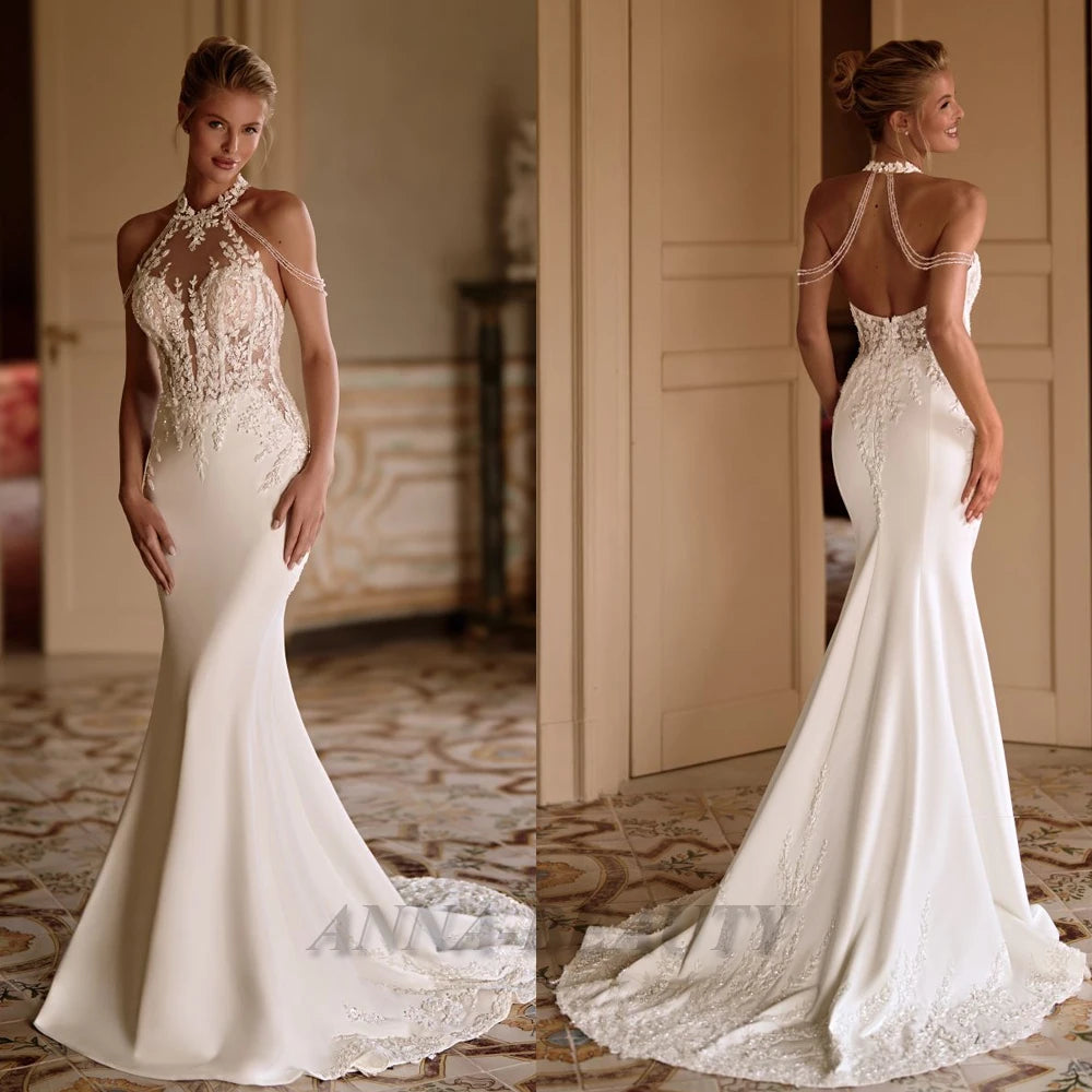 Anna Classic Halter Wedding Dress Woman Bride Sleeveless