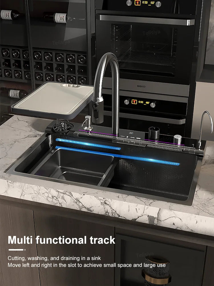 Waterfall Digital Display Sink Stainless Steel Wash Dish