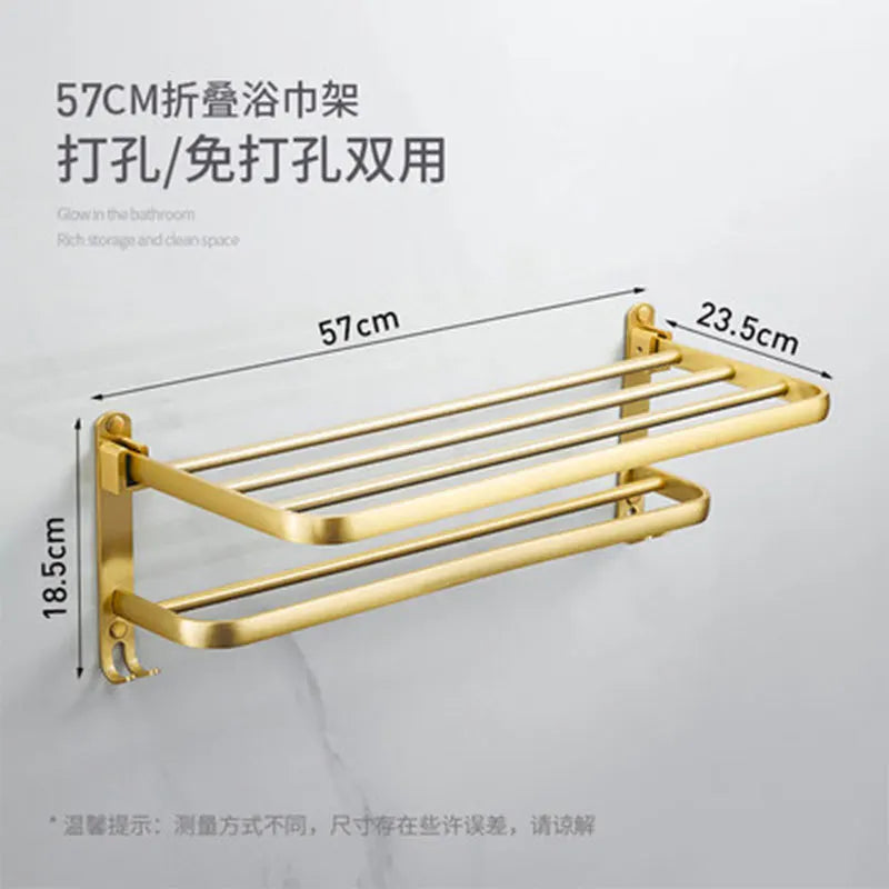 Bathroom Brushed Gold Aluminum Storage Rack Hardware Pendants