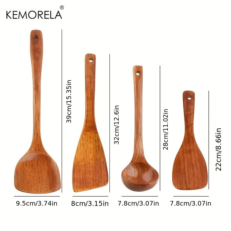 Kemorela 4pcs Utensil Cooking Wood Shovel Scoop Nonstick