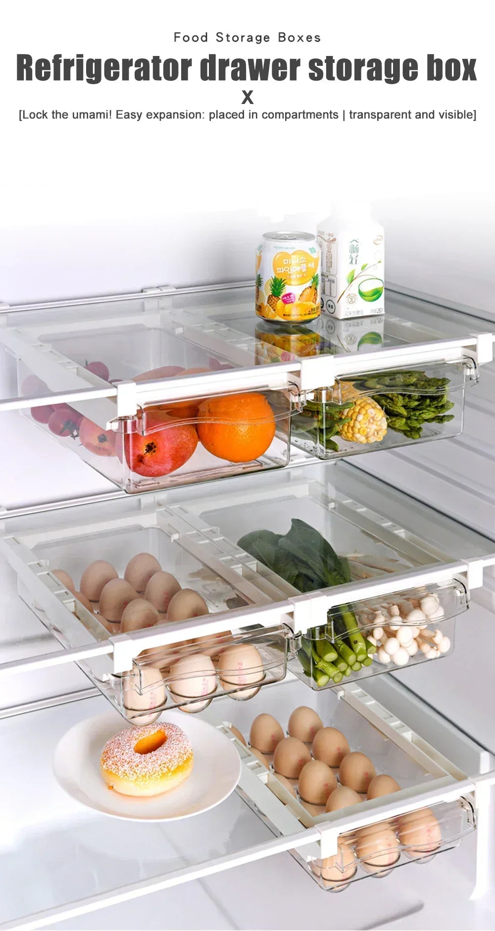 Transparent Fridge Organizer Fruit Egg Refrigerator Storage Box
