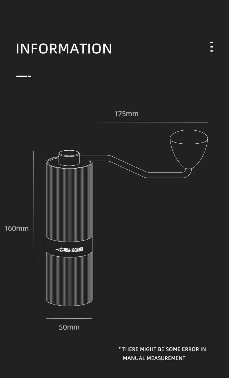Mhw-3bomber Coffee Grinder Adjustable Settings Angle Core
