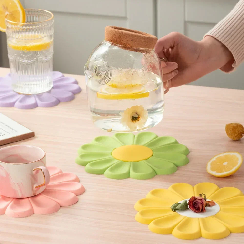 Flower Heat Resistant Silicone Mat Drink Cup Coasters