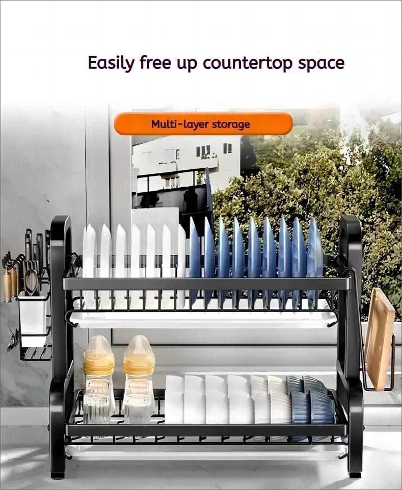 Tier Stainless Steel Dish Drainer Utensil Holder Compact
