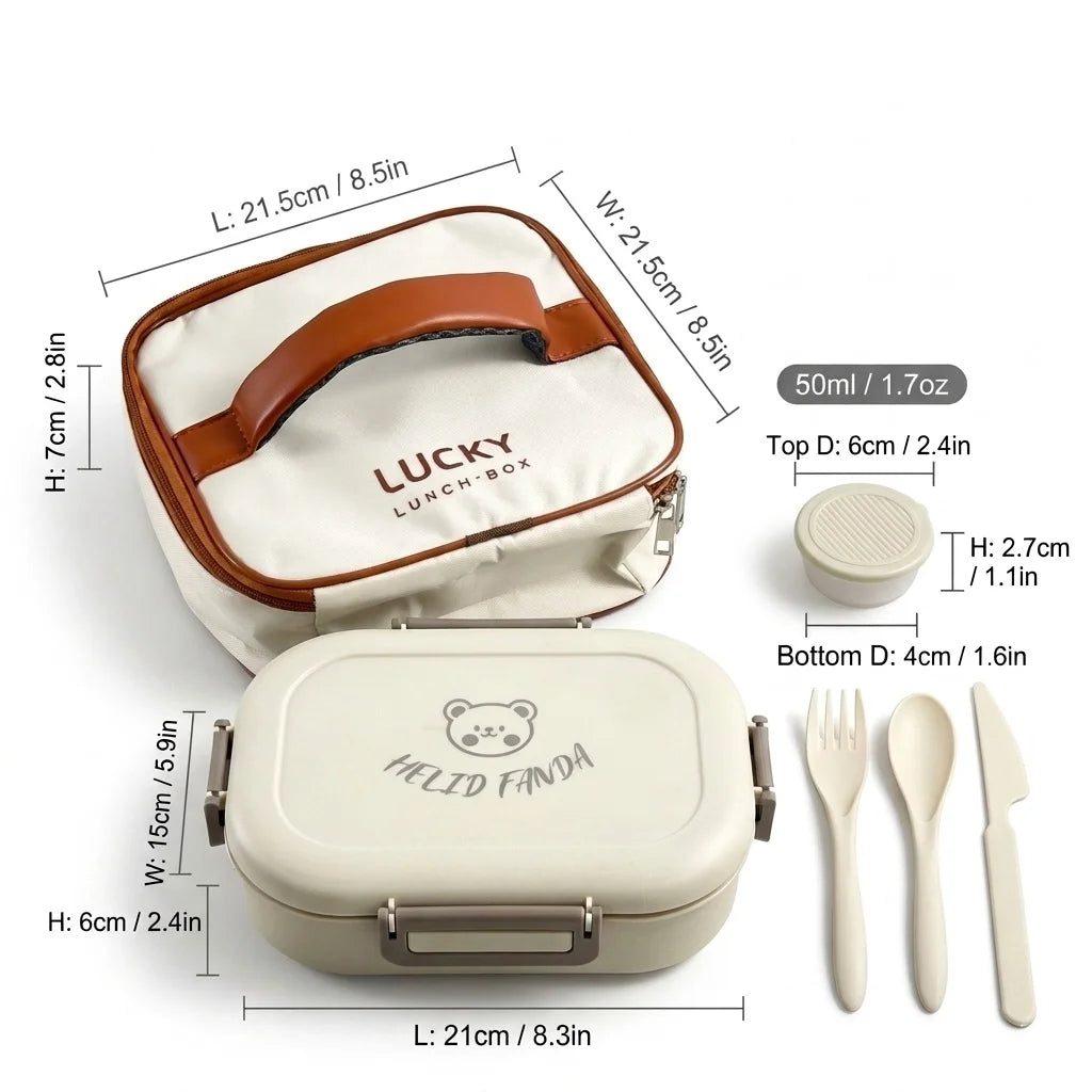 Cute Bear Plastic Divided Food Container Leak-Proof Detachable
