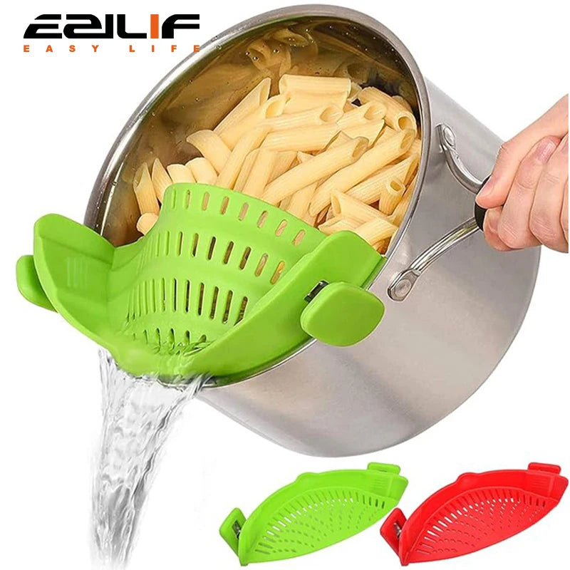 1pc Adjustable Silicone Clip-On Strainer Pots Pans Bowls