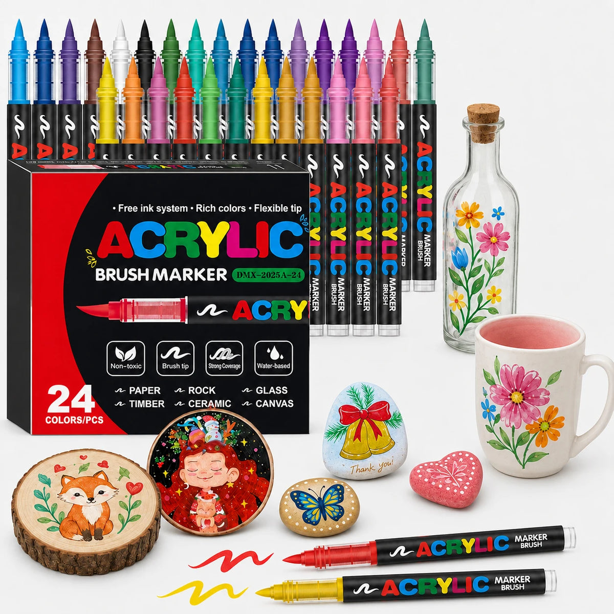 12-366 Colors Acrylic Paint Markers Quick Dry Brush